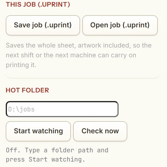 Save job and Hot folder, on the Import step