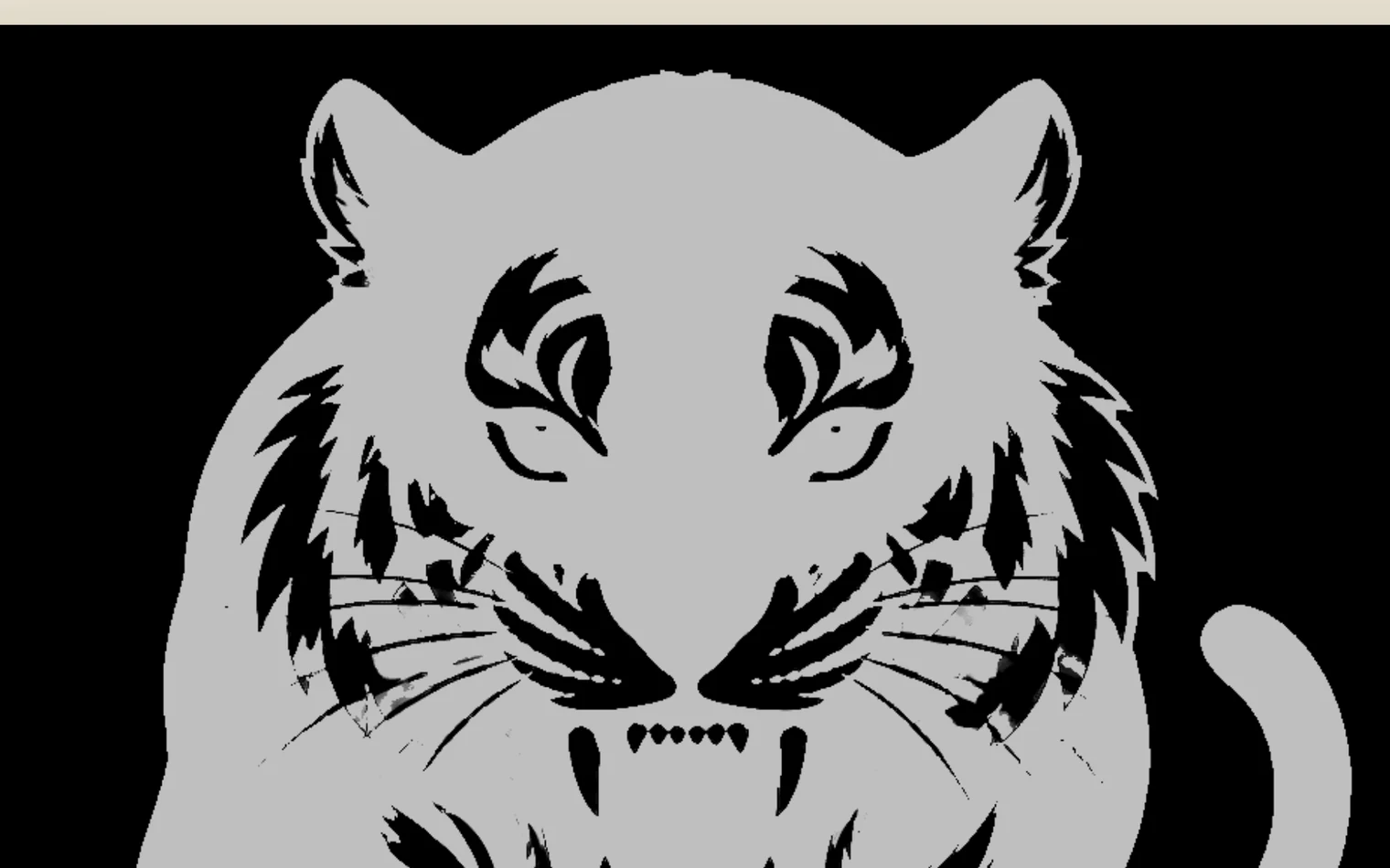 The white map of a tiger design: grey where white toner prints, black where none prints
