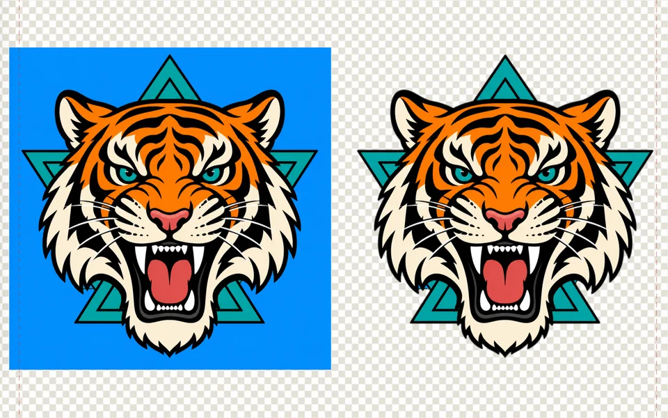 Design RIP: AI background remover, a tiger before and after, in the app