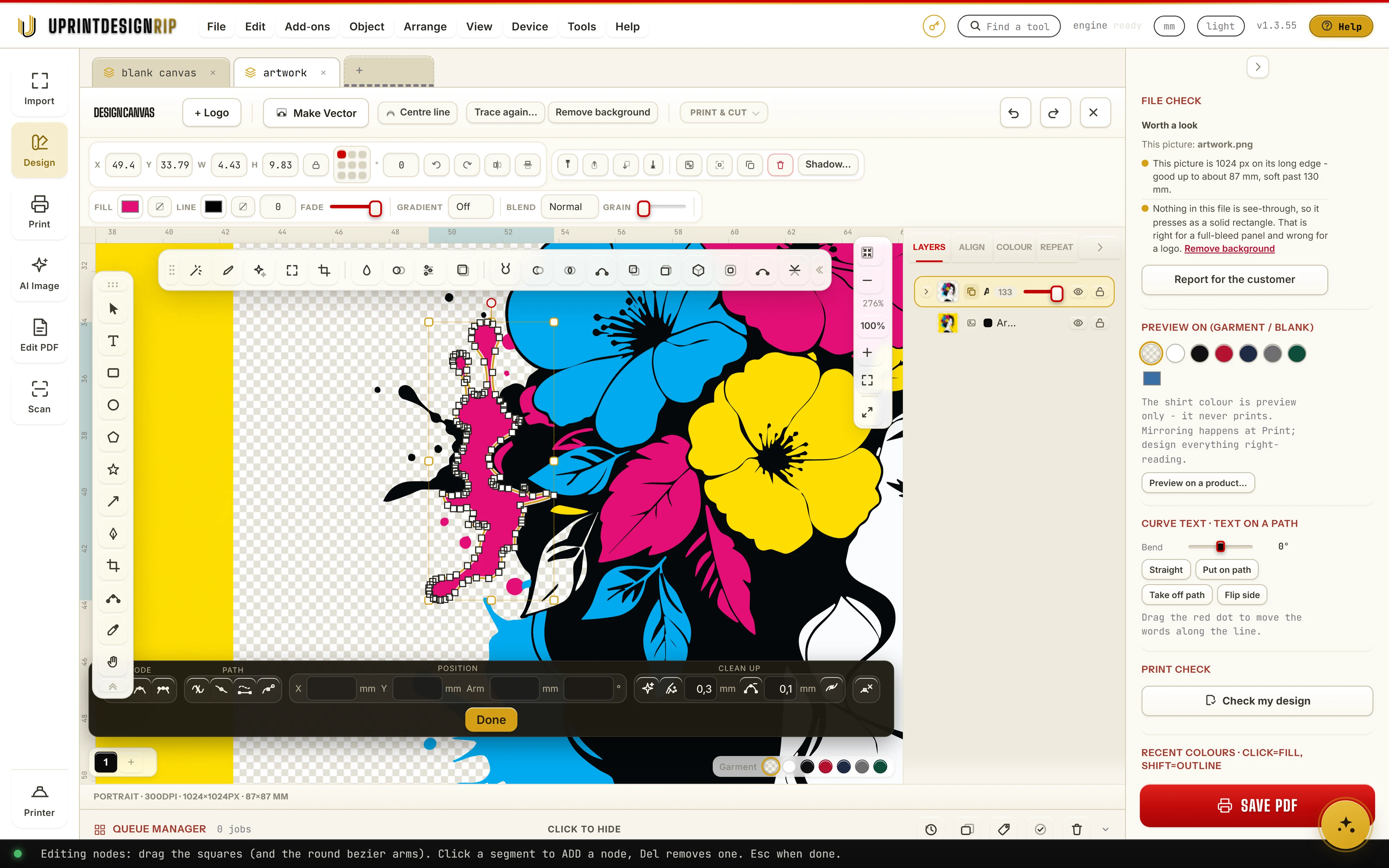 Trace to vector: Make Vector in UPrint Design RIP