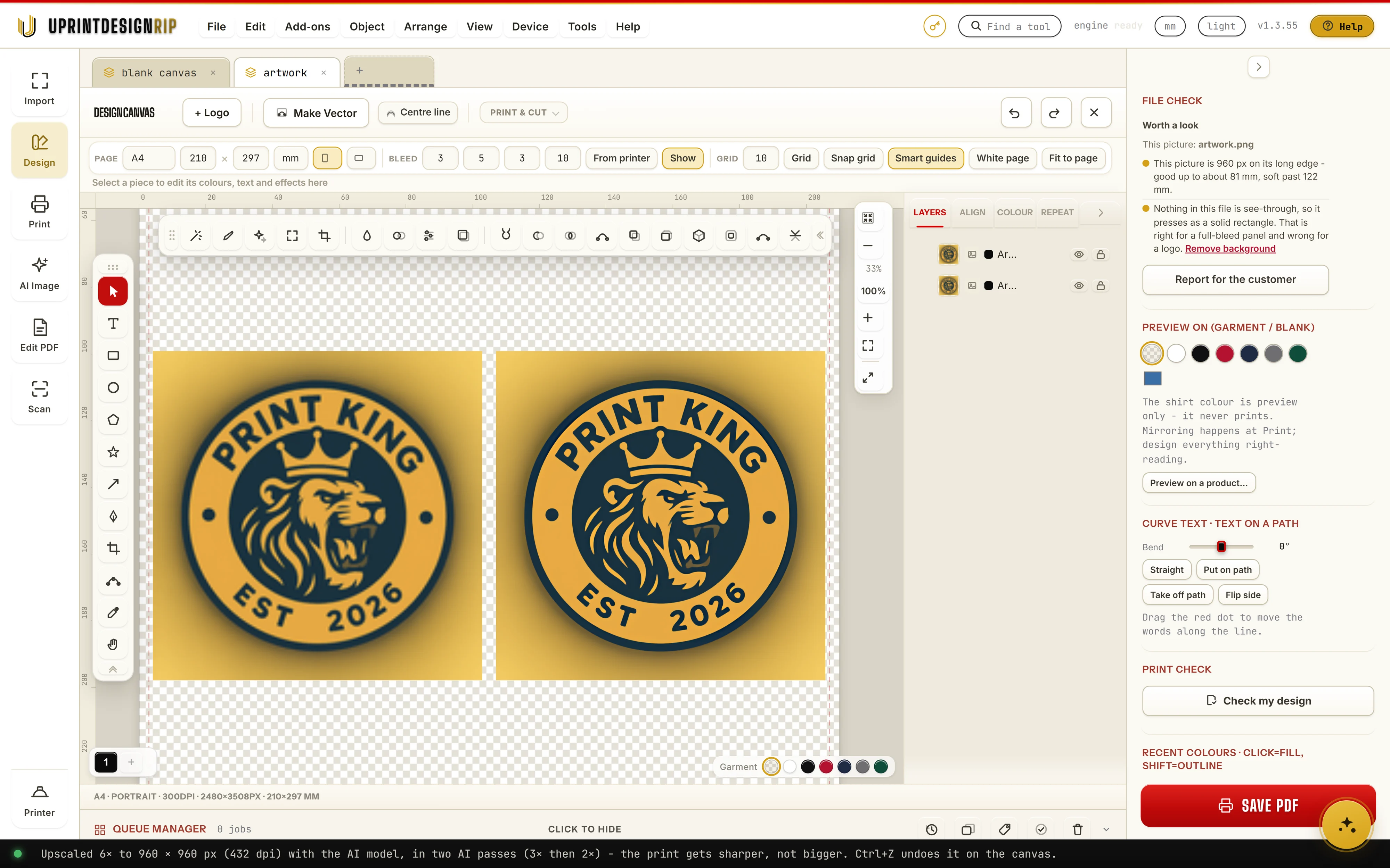 AI upscale: Upscale in UPrint Design RIP