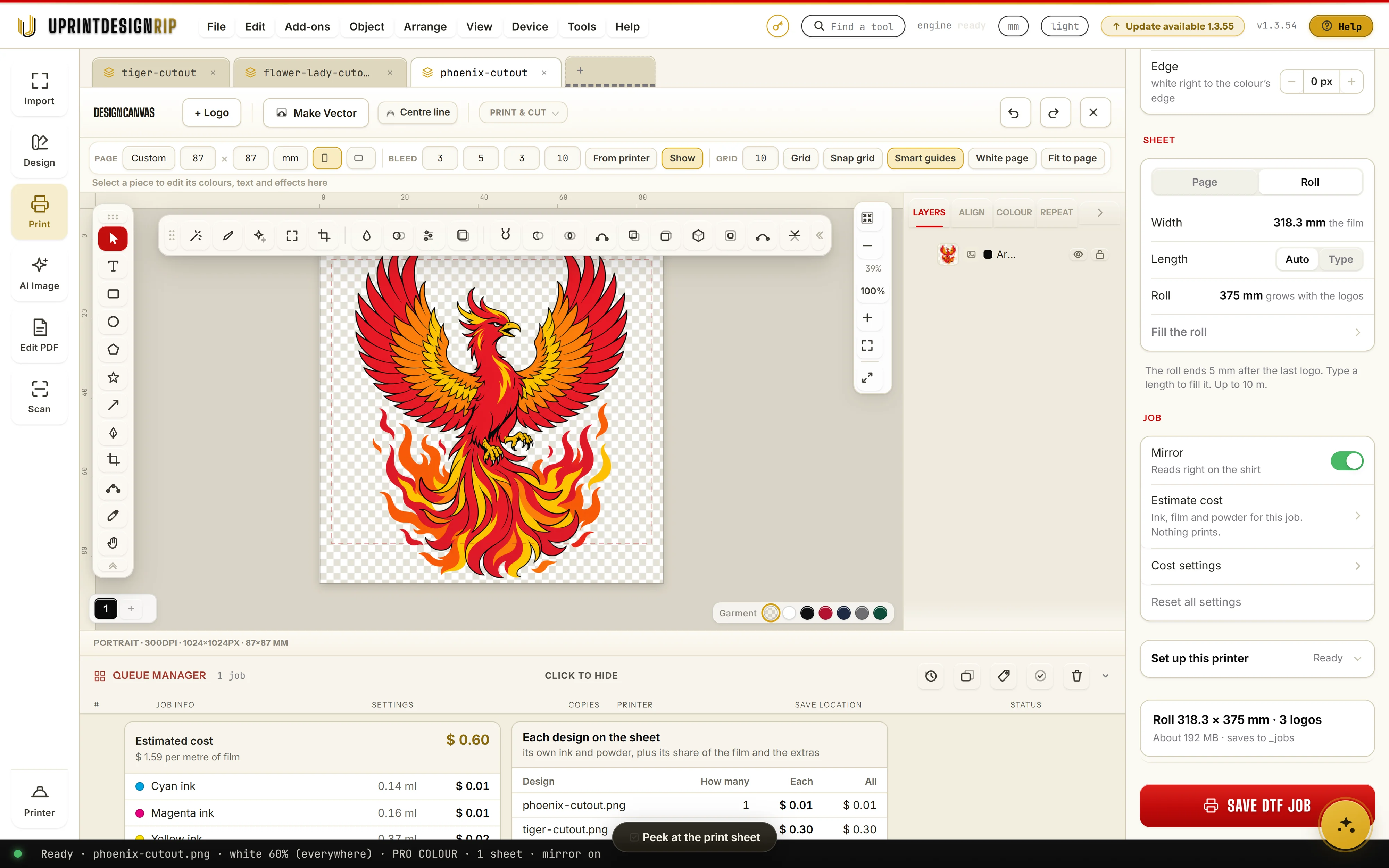 Cost per job: Estimate cost in UPrint Design RIP