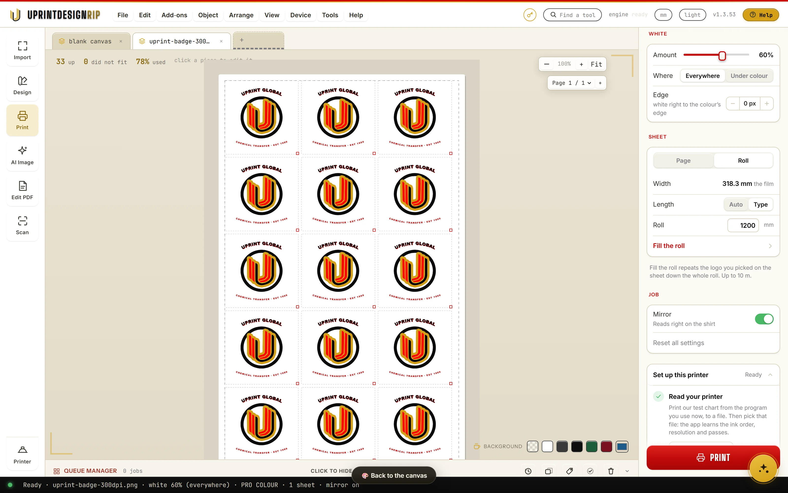 White control: Amount, Where, Edge in UPrint Design RIP