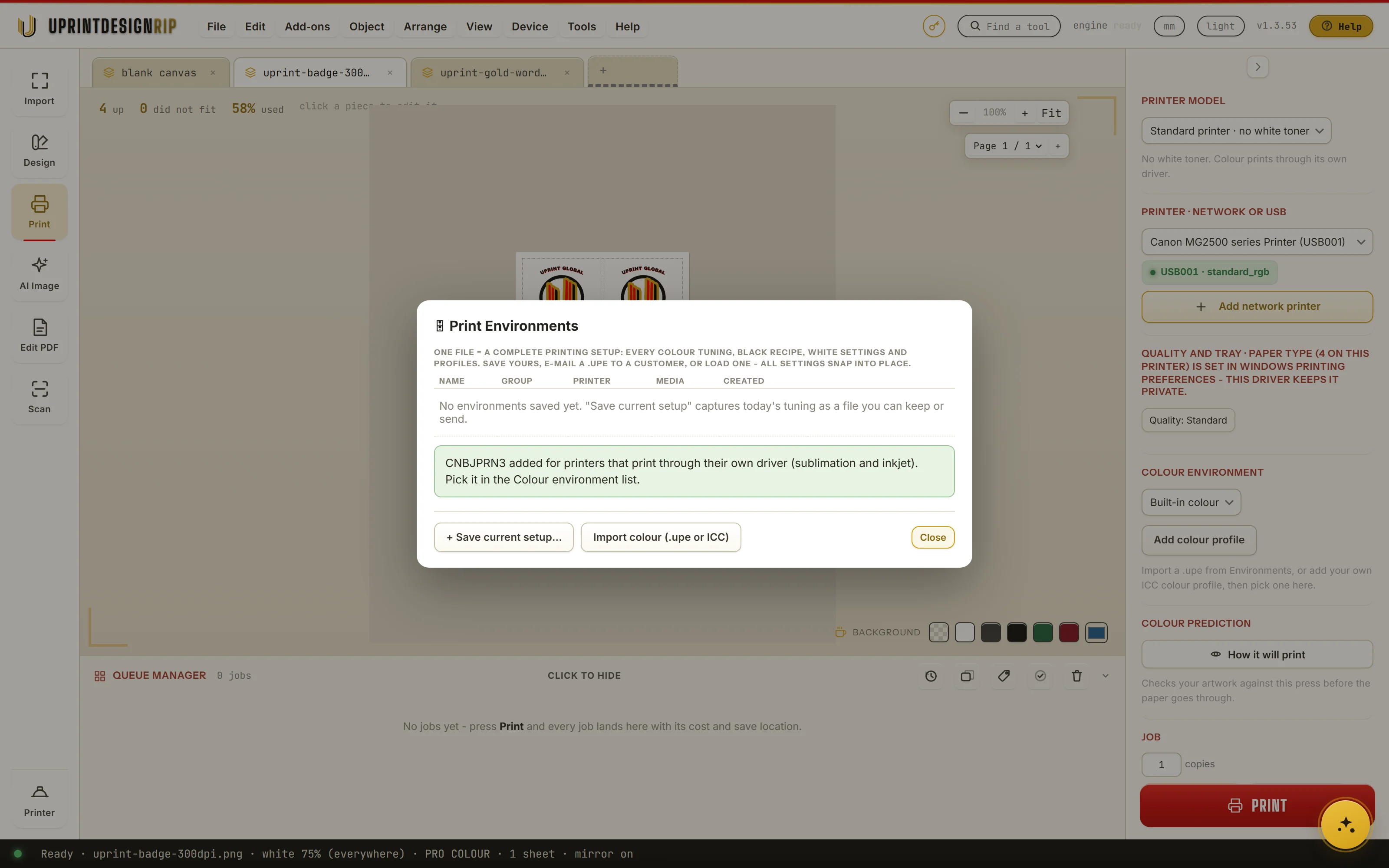 Your ink maker's profile: Add colour profile in UPrint Design RIP