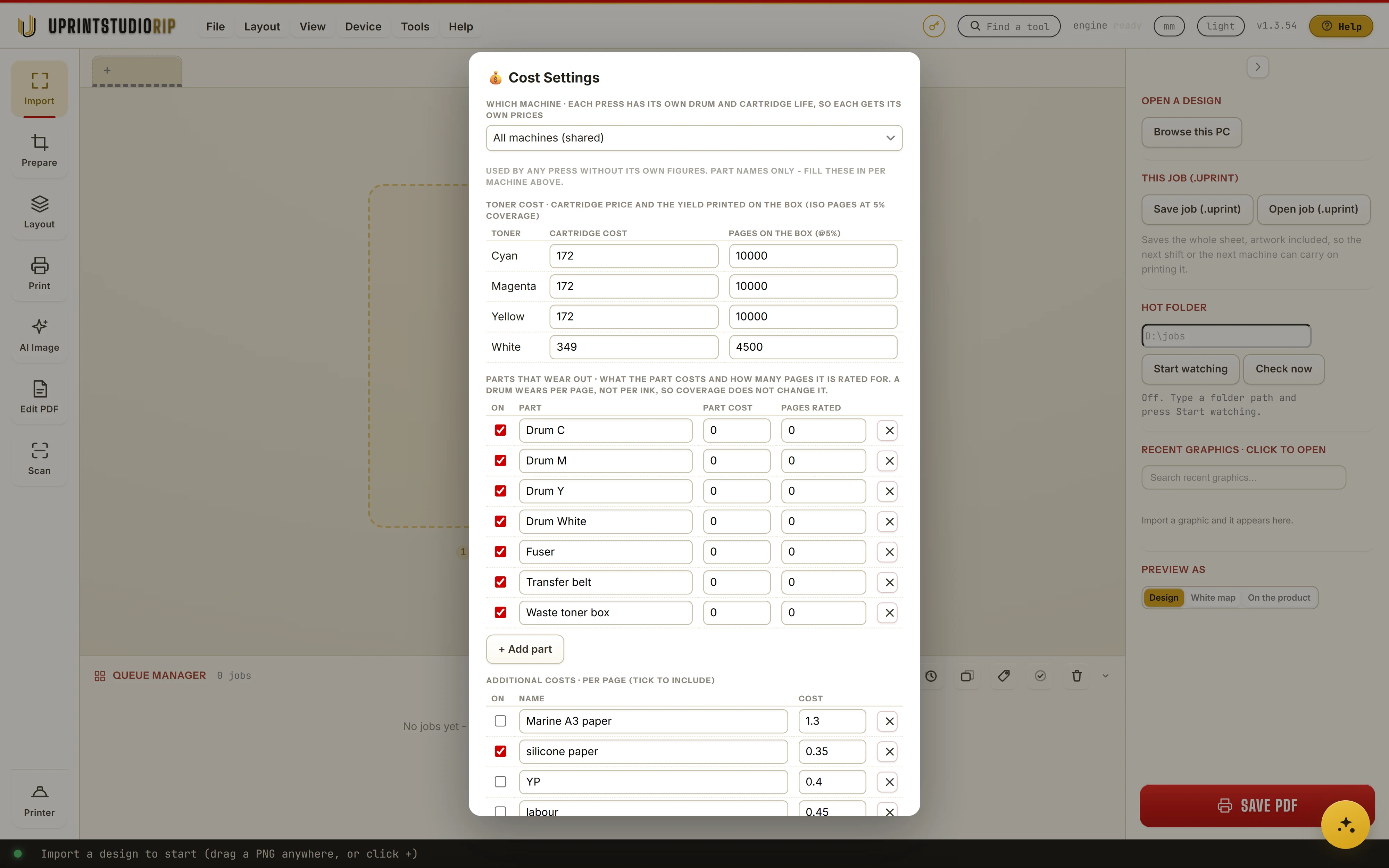 Cost per job: Cost settings in UPrint Studio RIP