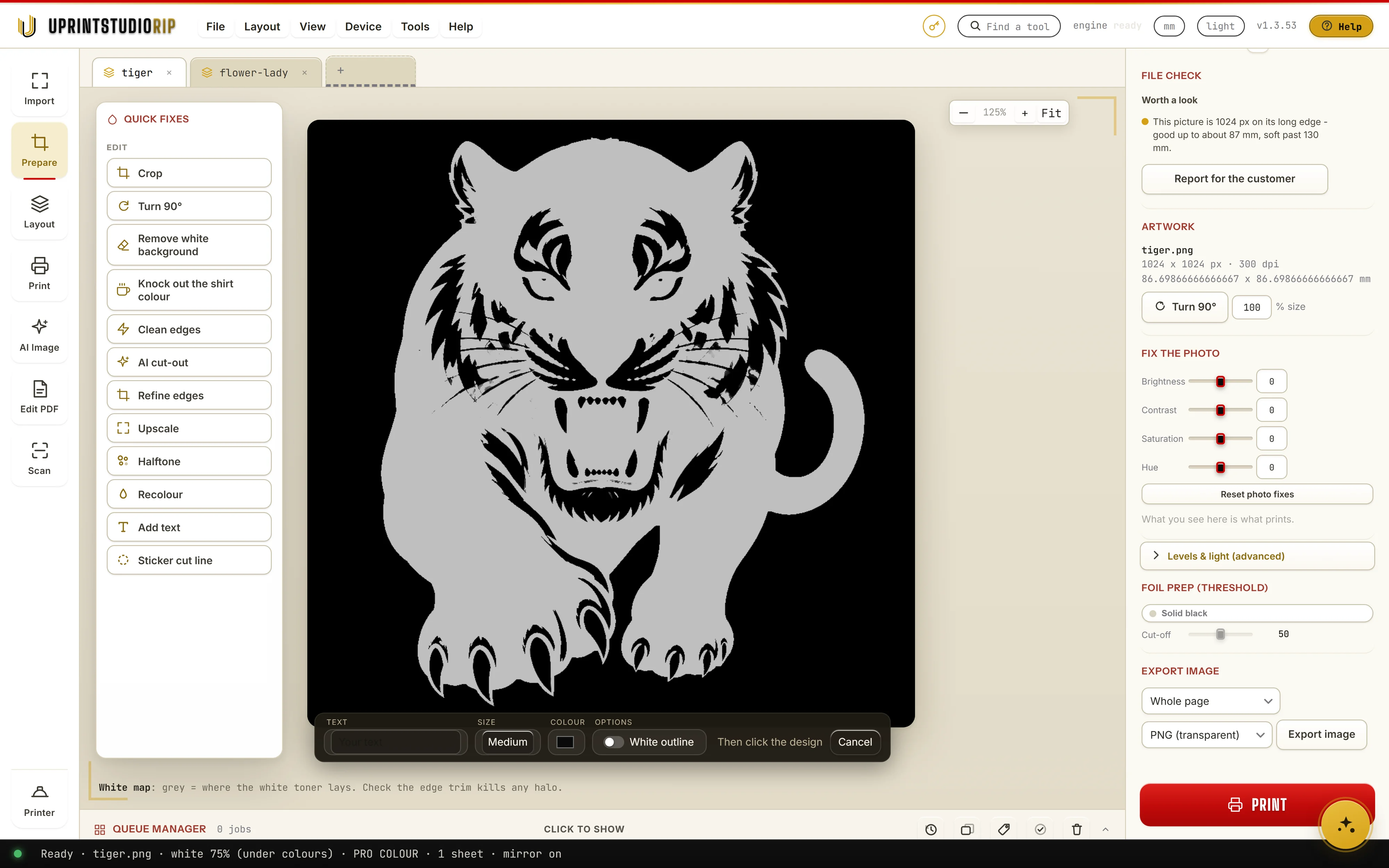 White map: White map in UPrint Studio RIP